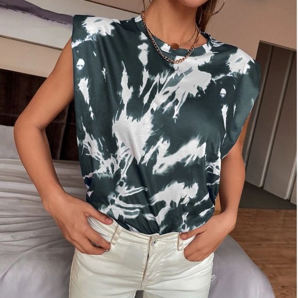 NWT Tie Dye Top With Shoulder Pads S/4 - Picture 3 of 3